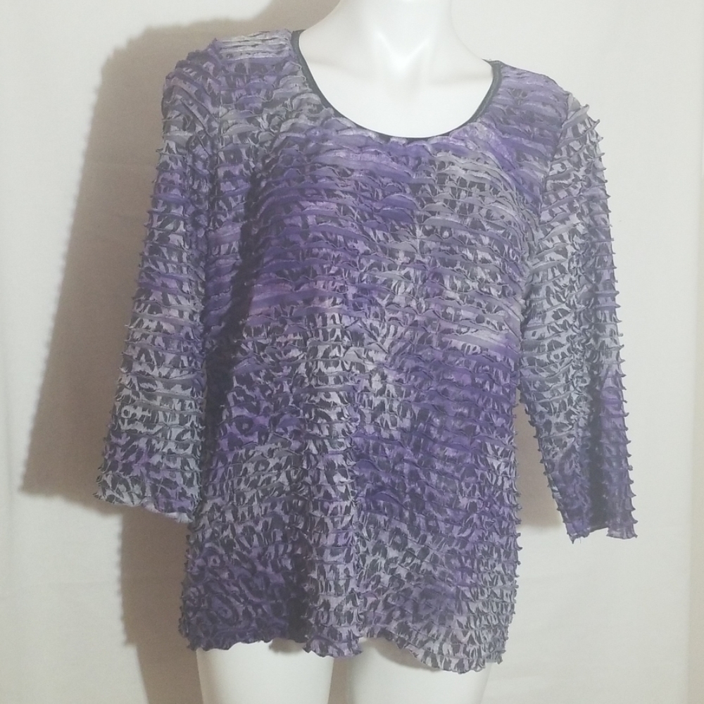 Laura Ashley Purple & Gray Textured Ruffle Blouse